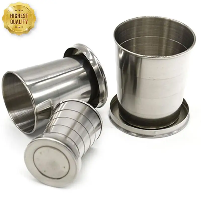 Stainless Steel Folding Cup With Keychain Camping Folding Cup Traveling Outdoor Collapsible With Lid Portable Drinkware folding cup