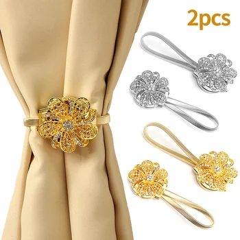 

2 Pcs Silver Magnetic Curtain Tie Back Crystal Tie Flower Shaped Living Room Bedroom Curtains Decoration Clip on Holder Tie Back