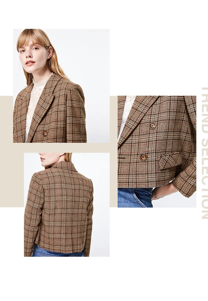 ONLY Autumn Winter Women's Short Checked Suit Jacket | 119308544