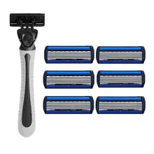 6-слойная бритва, 1 бритвенный Держатель+ 6 лезвий, сменная бритвенная головка, кассеты для бритья, бритвенный набор, синий нож для лица для мужчин, Прямая поставка