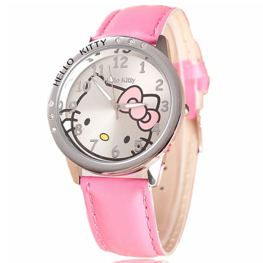 Модные часы hello kitty для девочек; Милые кварцевые часы с героями мультфильмов; разноцветные кожаные детские часы; Mujer Relojes