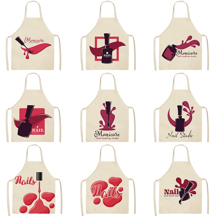 Nail Polish Lipstick Kitchen Aprons For Women Cotton Linen Bibs Household Cleaning Pinafore Home Cooking Apron 53*65cm WQL0179