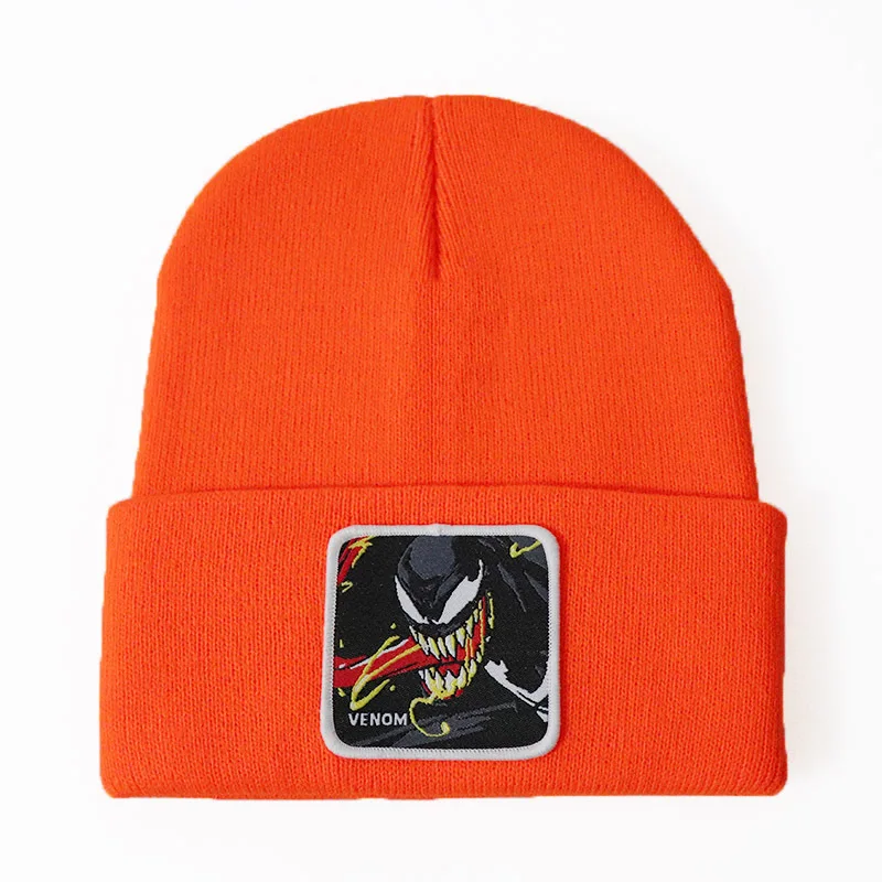 Европейский стиль, новая мода, аниме персонаж Веном, этикетка, вязанная мужская шапка, одноцветная, уличная, лыжная, теплая, шерстяная шапочка - Цвет: Оранжевый