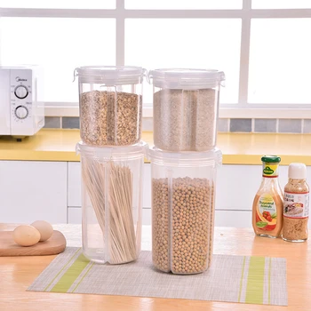 

Transparent Sealed Cans Storage Boxes Seasoning Grain Organizer Tanks Multi-function Separate Grid Food Storage Box Tank