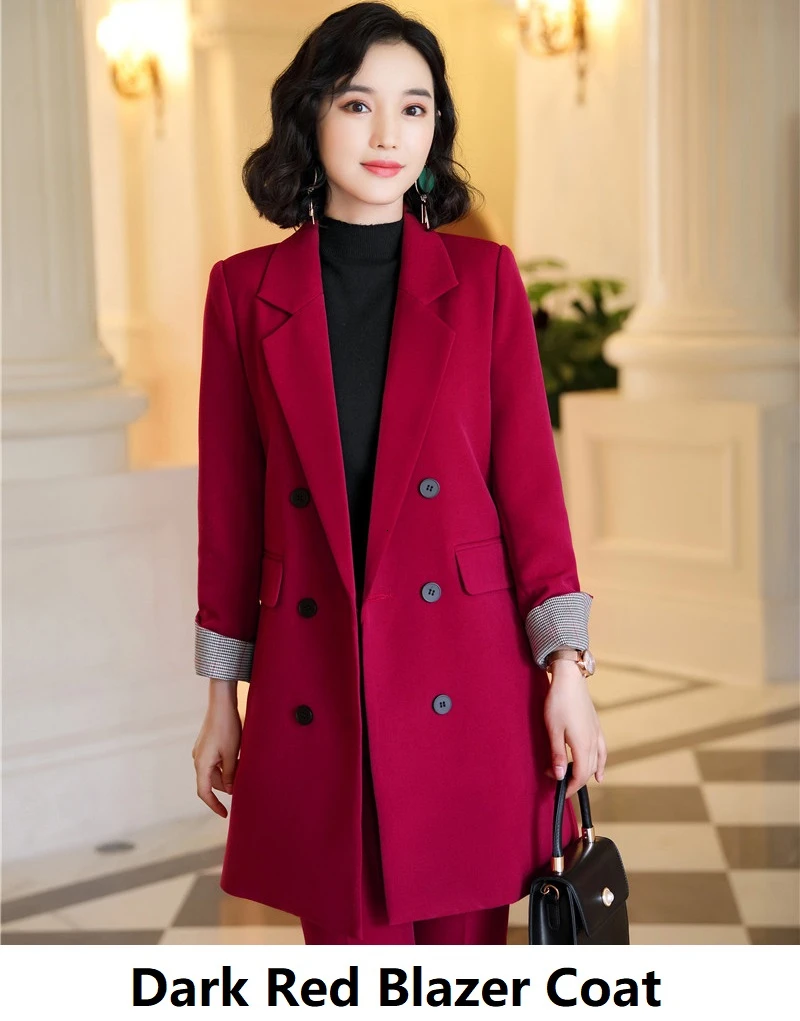 Dark Red Blazer Coat Модные стили осень-зима формальных равномерной конструкции Для женщин Бизнес костюмы Профессиональный брючные костюмы женские офисные Повседневная обувь пиджаки для женщин - Цвет: Dark Red Blazer Coat
