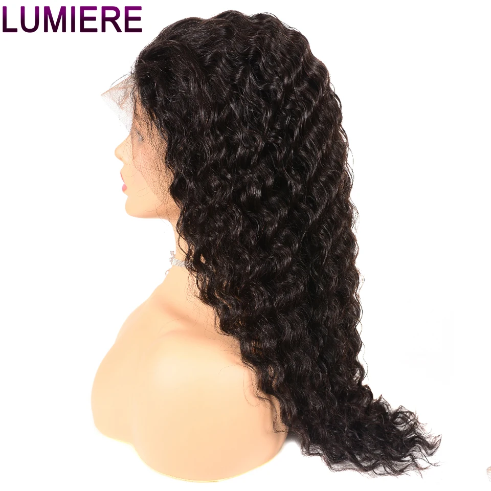 Lumiere Hair 360 Lace Frontal Wig Pre Plucked With Baby Hair Malaysian Deep Wave Wig Non-Remy 100% Human Hair Wigs For Woman 1B