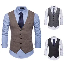 Men's Herringbone Single Breasted Waistcoat Sportsman Suit Vest M37