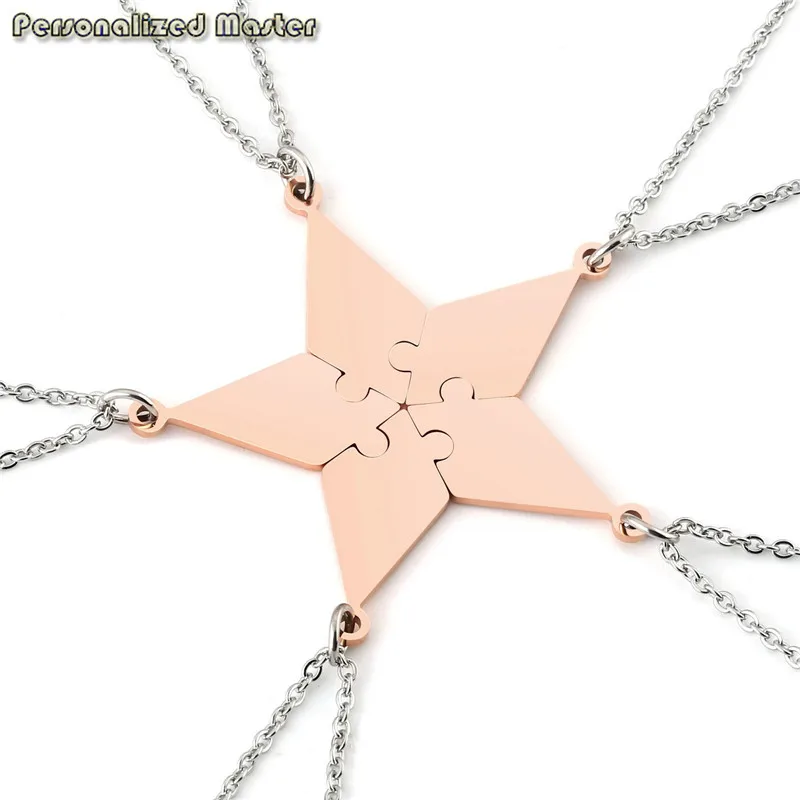 5pcs non engrave set Индивидуальный мастер по индивидуальному заказу, розовое золото, 5/6 шт., дружба, головоломка, подвеска, ожерелье для лучших друзей, ожерелье BFF - Окраска металла: 5pcs non engrave set