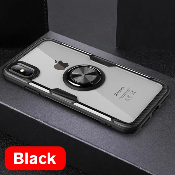 Magnetic Transparent Phone Case for iPhone 12 X XS 11 13 Pro Max on iPhone SE 2020 XR X 8 7 6S Plus Shockproof Cover Holder Ring Black Case