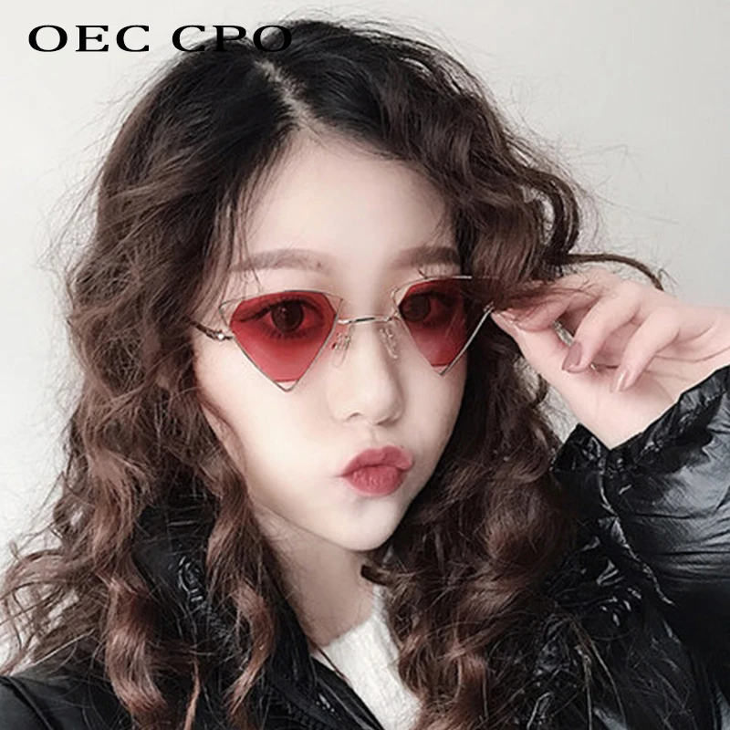 

OEC CPO Luxury Small Sunglasses Women Vintage Triangle Clear Red Shades Sunglass Ladies Brand Designer Sun Glasses For Men O271