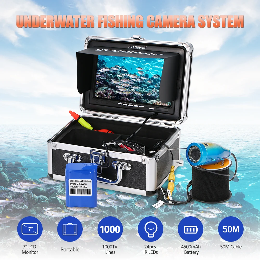 

Portable 7 Inch Fish Finder Monitor 1000TVL Underwater Fishing Camera Kit 24PCS Infrared IR LEDs for Ice Lake Boat Fishing