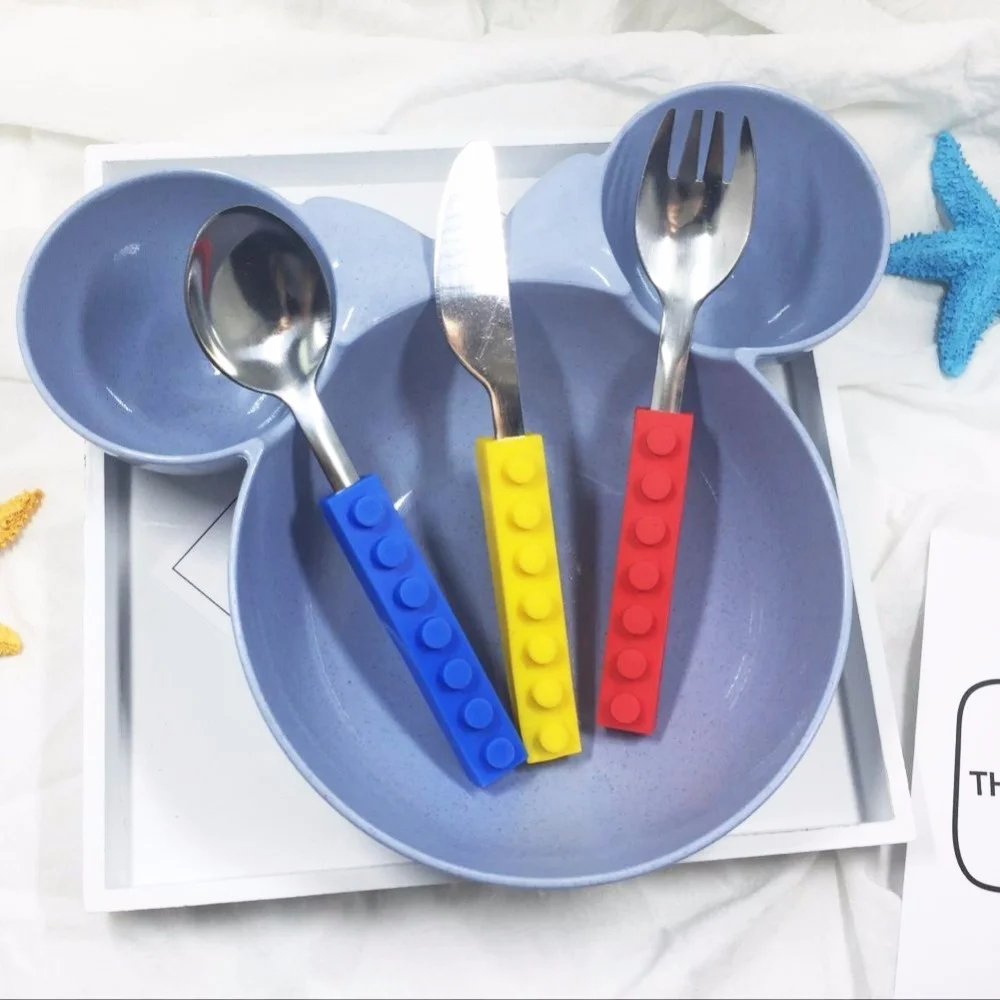 3Pcs Creative Lego Bricks Curtlery Set Portatile Outdoor Stoviglie Kit Bambini Idea Per Adulti Viaggio Picnic Forchetta Coltello Cucchiaio