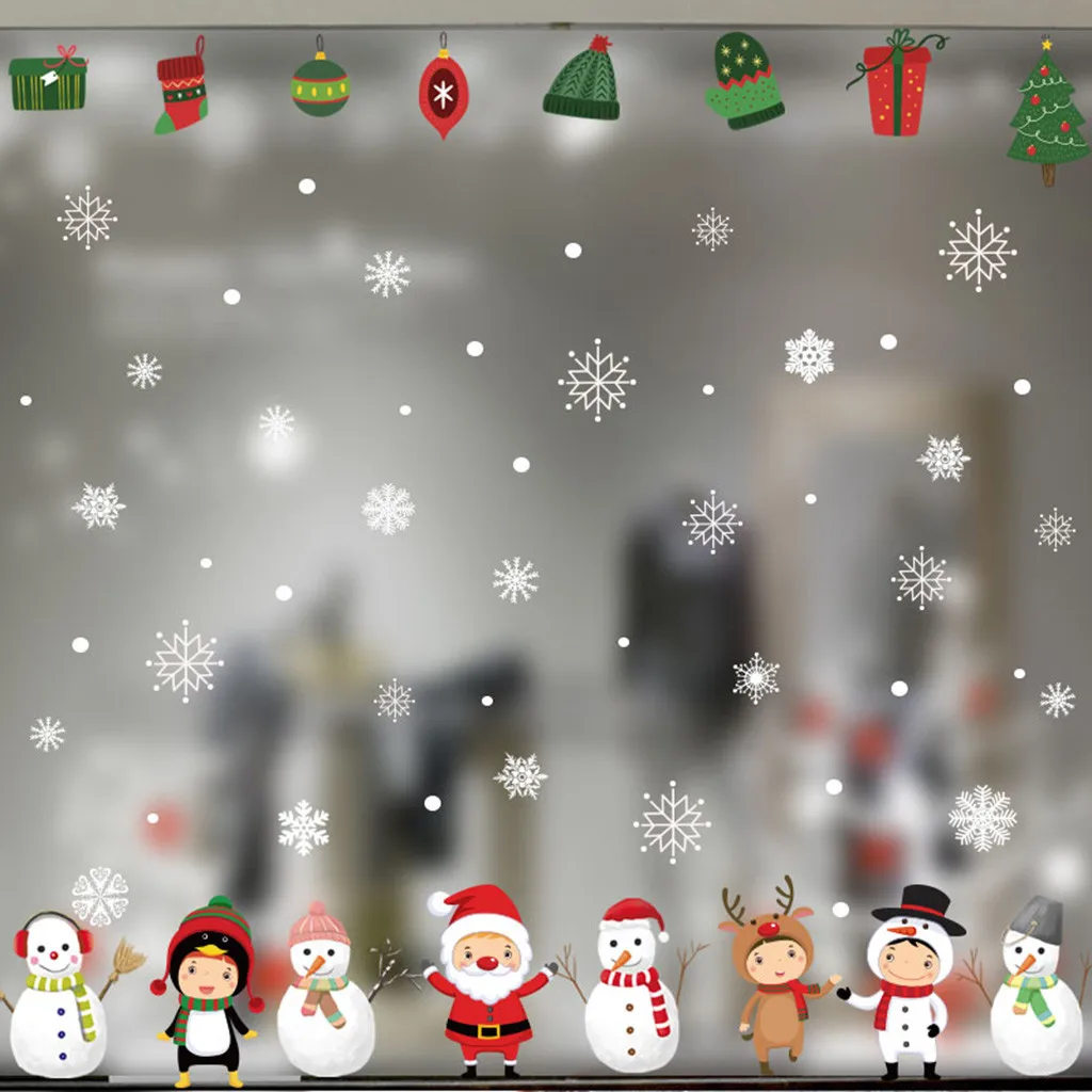 Christmas Cute Snowman Restaurant Mall Decoration Snow Glass Window Wall Window Stickers Home DIY Decal Snowflake Xmas Art Decor