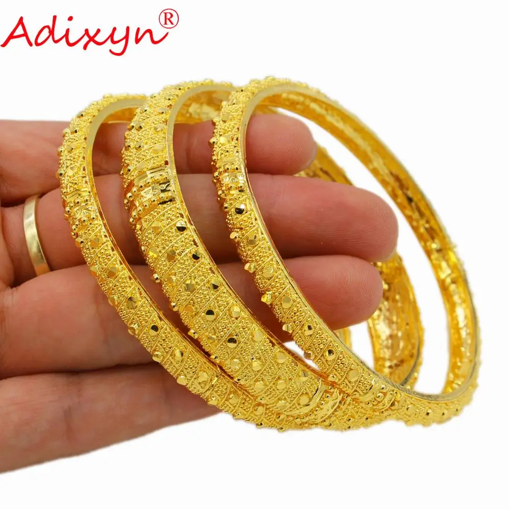 

Adixyn MIX 3PCS/LOTS Dubai bangles for Women 24K Gold Color Bracelets Jewelry Indian Arab African Wedding Party Gifts N07012