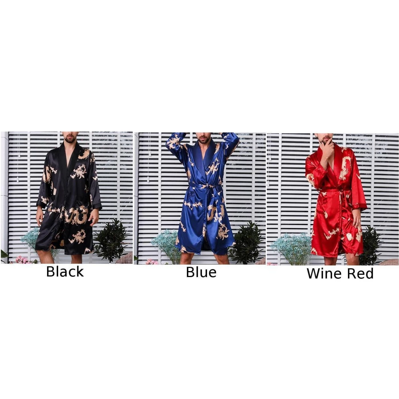 Men's Imitated Silk soft comfortable Night Gown Fashion Printed Long Sleeve Home Bathrobe Night Gown Sleepwear Plus Size