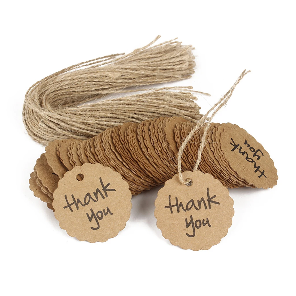100pcs Card Tag, Kraft Paper Gift Tags with Natural Jute Twine for Key Bottle
