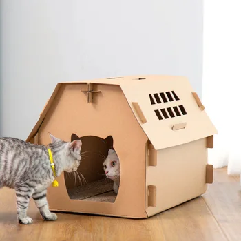 

Cat House Have Small Window Tools Scratch Board Self Assembly Kitten Indoor Corrugated Paper house cat bed house