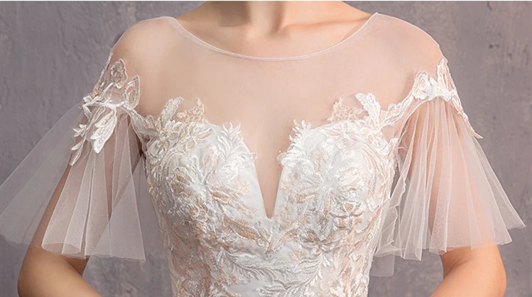 Robe De Mariee свадебное платье с иллюзией бальное платье с круглым вырезом и коротким рукавом на шнуровке свадебное платье с аппликацией для невесты Gelinlik
