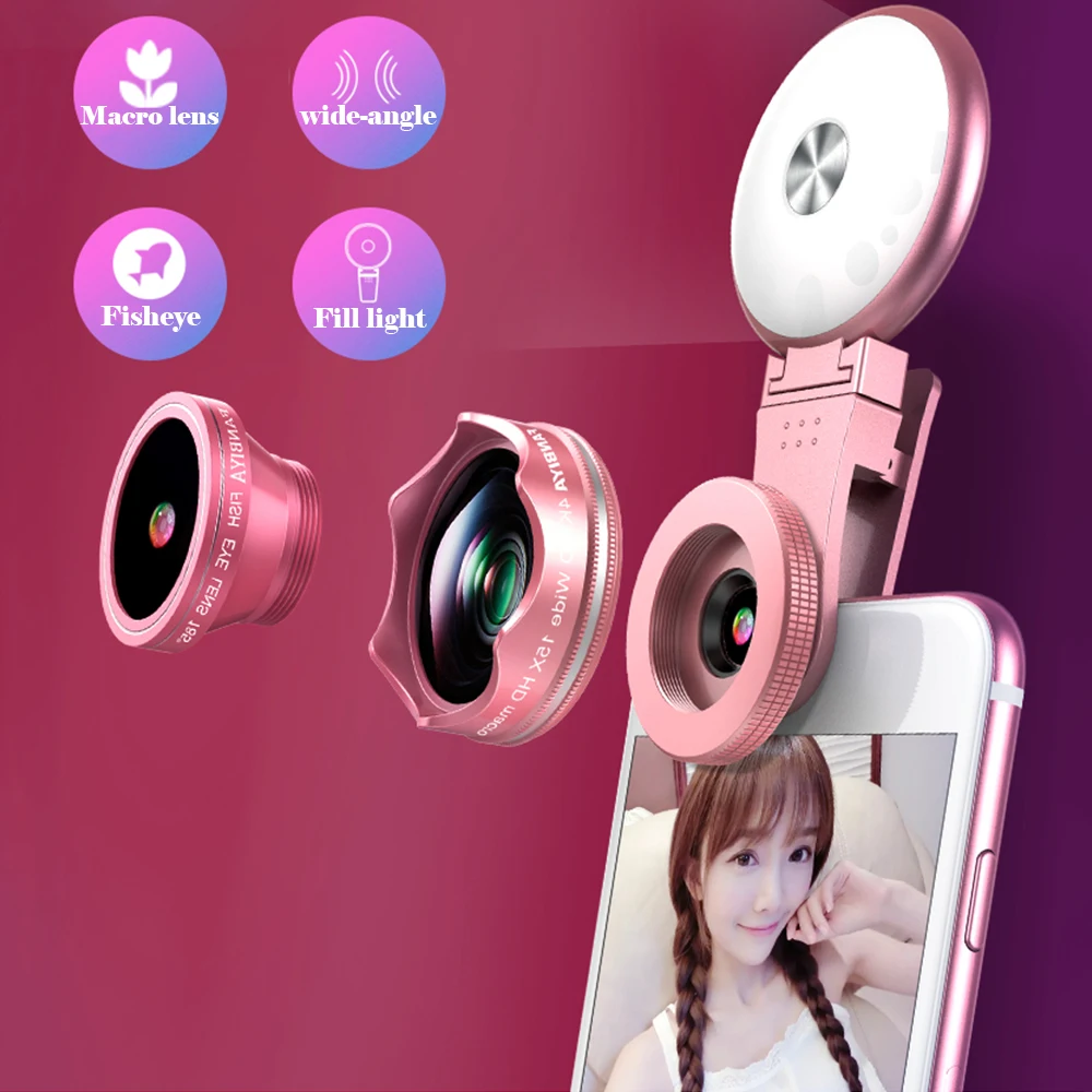 4in1 Phone Camera Lens With Selfie Rechargeable LED Light