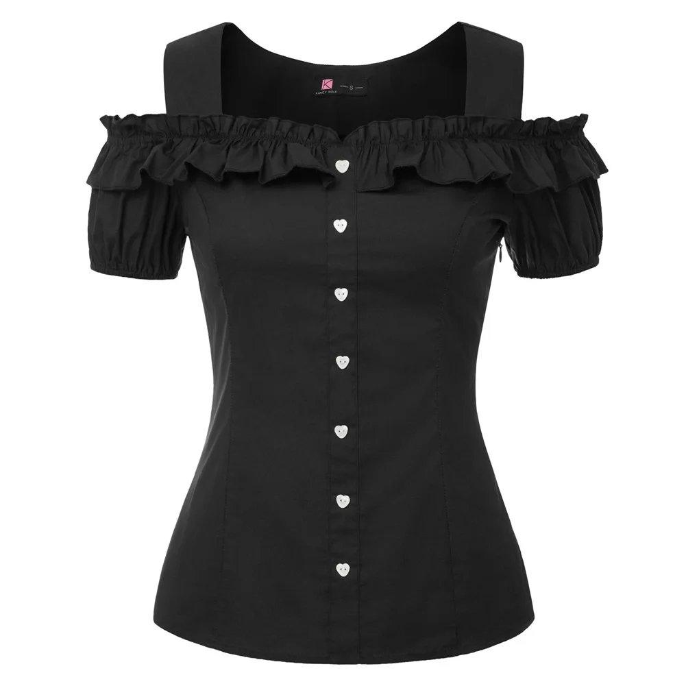 Женская винтажная рубашка с открытыми плечами хлопковая коротким рукавом и