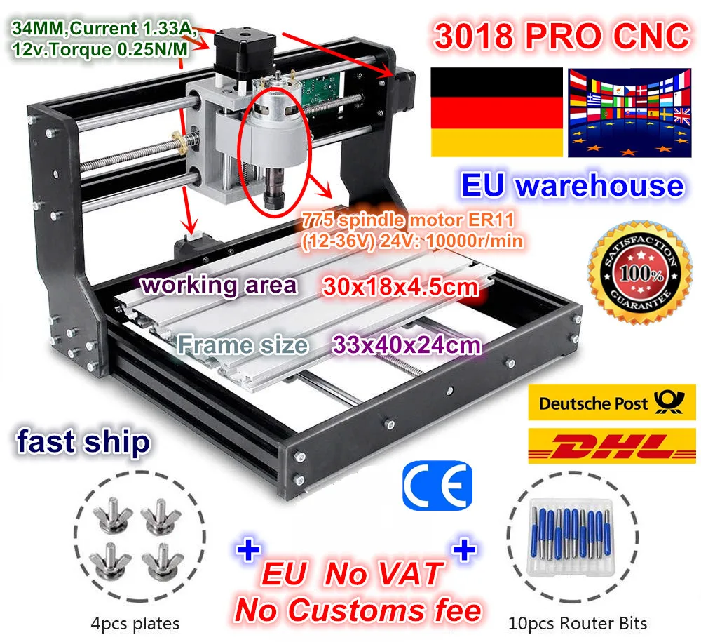 DE Бесплатная НДС мини фрезерный станок с ЧПУ 3018 PRO CNC лазерный гравер для работы по