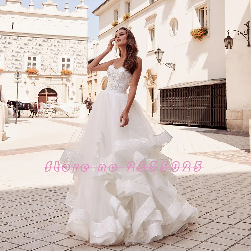 Кружевное белое свадебное платье из тюля Vestido De Noiva, блестящее Бисероплетение, кристалл, милая шея, длина до пола, свадебные платья для свадьбы