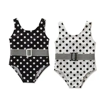 

2020 Girl Kids Summer Swimwear Bikini Swimsuit beach Swimming Costumes black white polka dot print Bathing Suit 1-6T