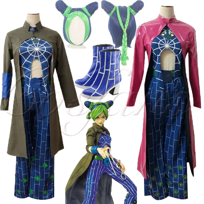 

Anime Bizarre Adventure Cosplay Jolyne Cujoh Uniform suits Handsome Cosplay Costumes clothes Halloween Wigs and shoes Props