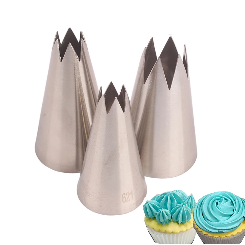 

3pcs Open Star 6 teeth Nozzles Cake Decorating Tips Stainless Steel Pastry For Cream Icing Tips Baking Pastry Tools
