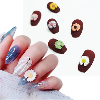 

100pcs Resin small daisy manicure jewelry flat bottom summer fresh style 6 colors 10mm nail art jewelry wholesale
