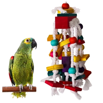 

Bird Chewing Toy - Parrot Cage Bite Toys Wooden Block Bird Parrot Toys for Small and Medium Parrots and Birds