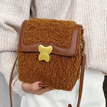 

2019 New Luxury Women Shoulder Messenger Bag Designer Quality Solid color Plush Leather Handbag Fashion Buckle Small Square Bags