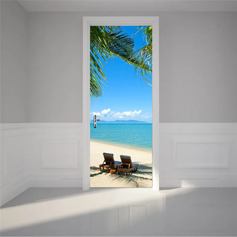 Двери Плакат пляж природный пейзаж обои кухня спальня гостиная стены ремонт Декор Съемный ПВХ тема украшения - Цвет: DM071
