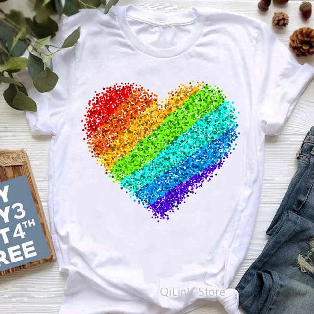 Corazón Arco Iris impresión Lgbt T camisa verano Mujer camiseta chica Tumblr  camiseta, ropa mujer Streetwerar 90s 00 camiseta|Camisetas| - AliExpress