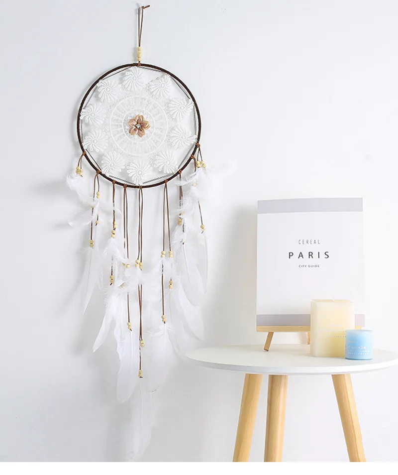 Indian Dreamcatcher Hanging Decoration Large Size Wedding White Feather Pendant Flutter Monternet Wind Chime Creative Wall XR165