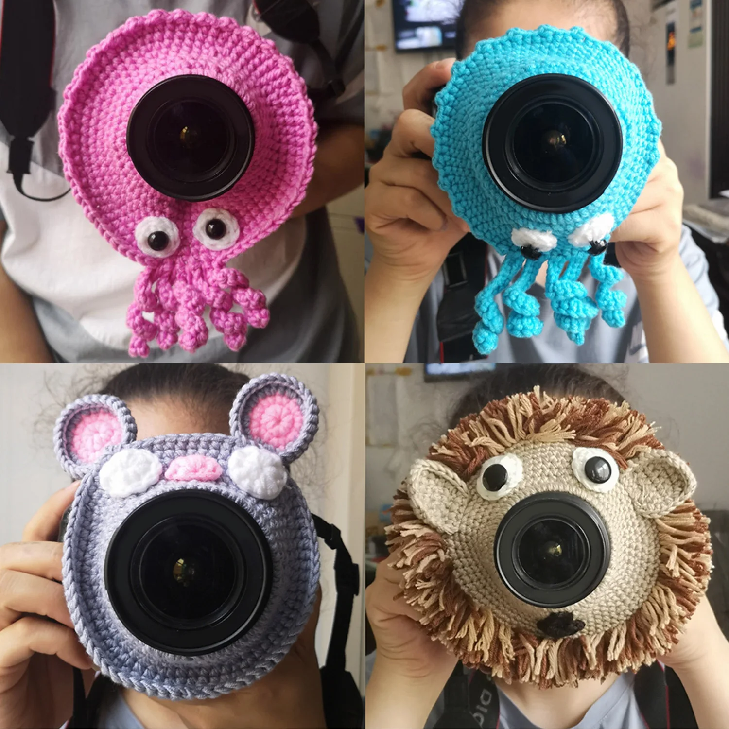 

Besegad Cute Funny Hand Knitted Animal Camera Buddies Lens Decorative Ring Pendant Accessories for Baby Pet Doll Toy Photo Props