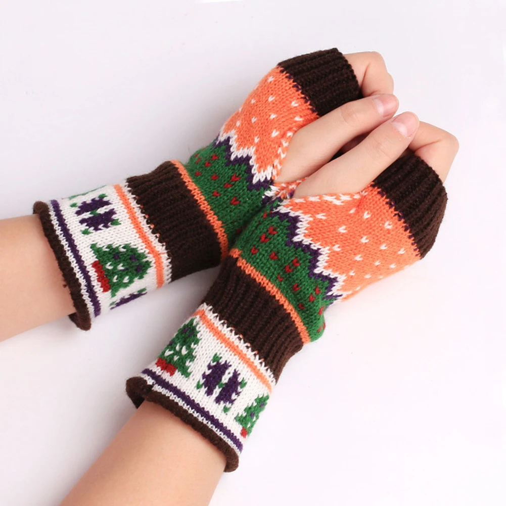 Красочные женские перчатки без пальцев, вязаные теплые длинные перчатки на запястье, теплые рождественские подарочные перчатки гуанты invierno