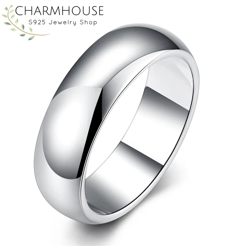Charmhouse чистого серебра 925 серебряных колец для Для женщин 4 мм Гладкая Обручение кольцо Размеры 6/7/8/9 обручальное Модные украшения Bague Anillo