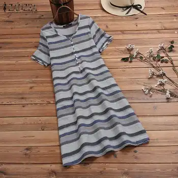 

ZANZEA Women Striped Midi Dress Casual Cotton Linen 2020 Summer Sundress Pockets Long Shirt Vestidos Plus Size Womens Dresses