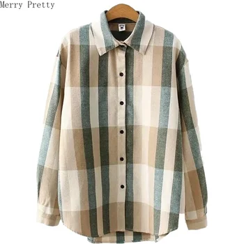 

Women Blouse And Tops Fashion Long Sleeves Turndown Collar Shirts Vintage Plaid Cotton Shirt Female 2020 Spring Blouses And Tops