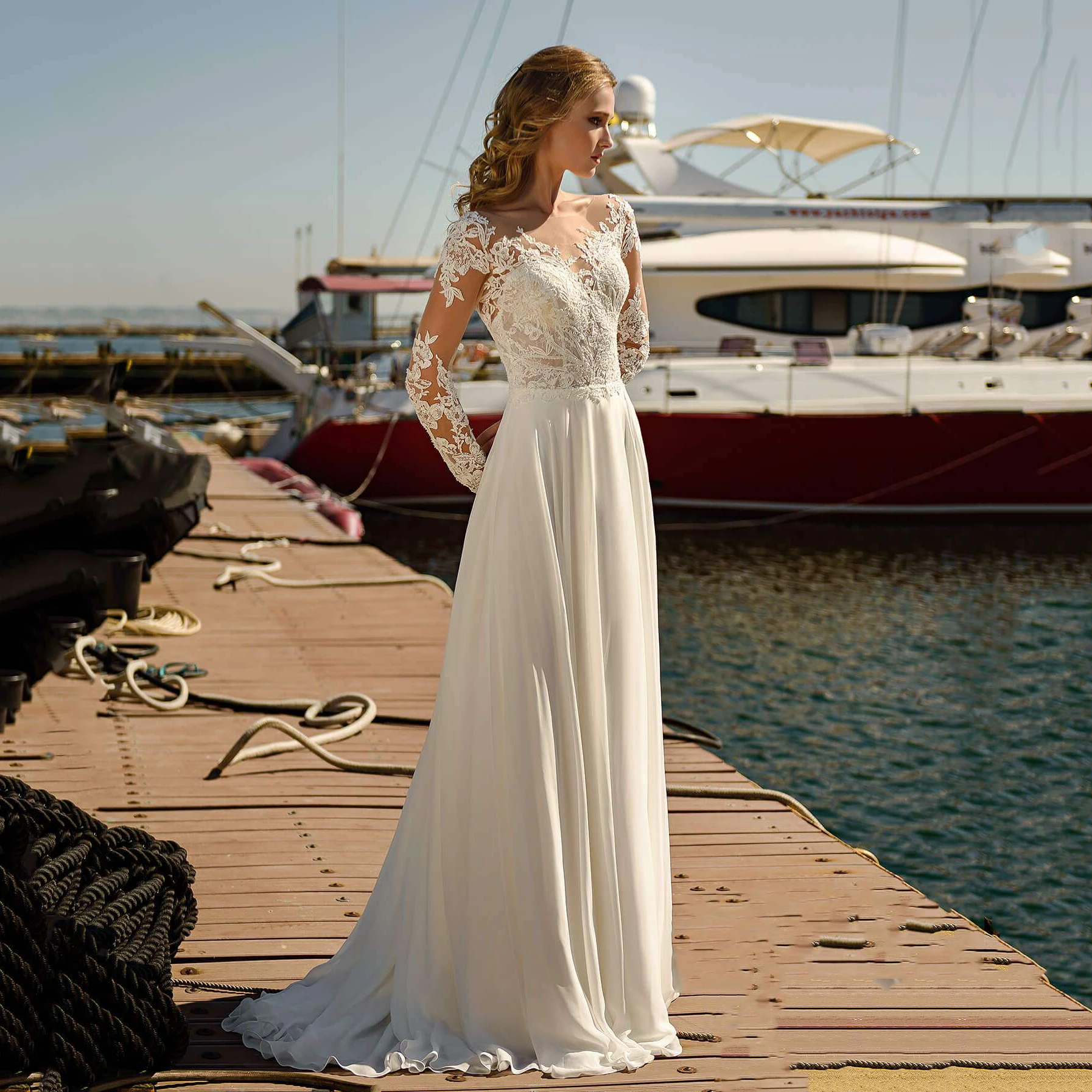 『Cheap!!!』- Thinyfull 2021 Simple Chiffon Boho A Line Wedding Dress
Lace Long Sleeve Elegant Bride Dress Robe Mariage