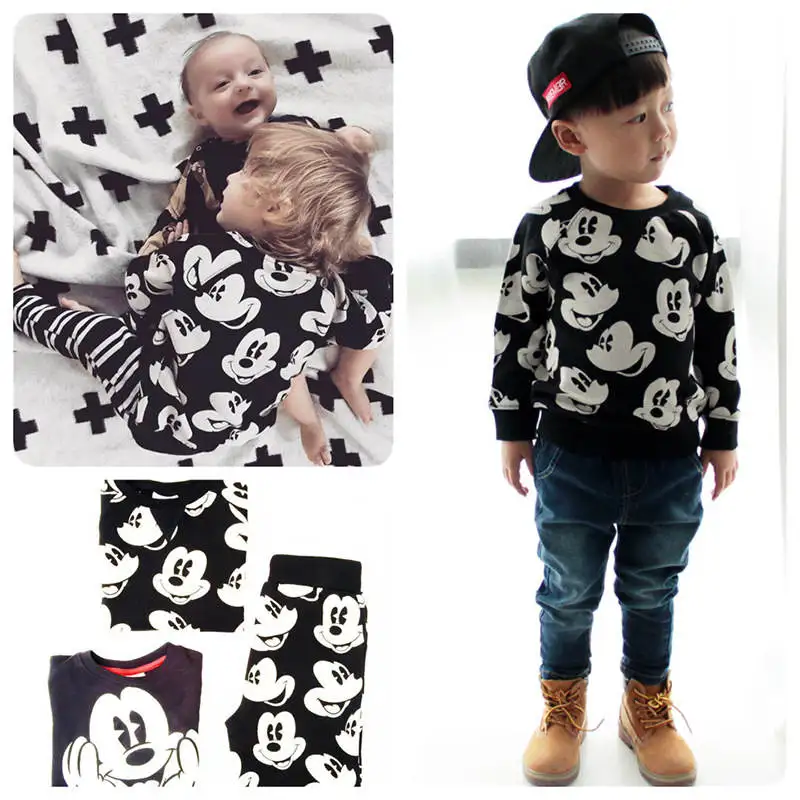 

Fashion mickey baby boys sweatshirt + pants mickey clothes sets kids cotton Pullover shirts+pants 2pcs Children suits