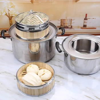 

Commercial thick stainless steel steamer pot Chinese steamed dumplings Jiaozi steamer pankitchen tool soup stewpot Sha County