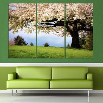 

Living Room HD Printed Paintings Modern Wall Art 3 Panel Flower Tree Mountain Scenery Home Decoration Posters Pictures Frame