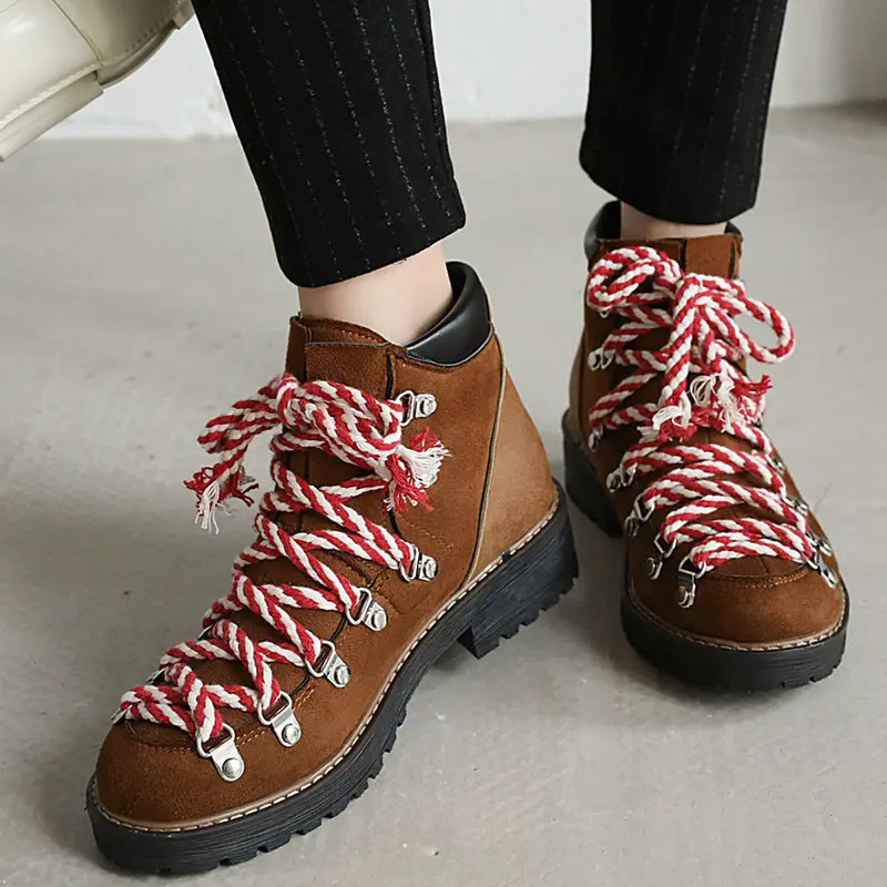

New Brand Women's Ankle Boots 2022 Casual Women Spring Autumn Boots High Heel Flat Lace Up Booties Women's Shoes Botas De Mujer