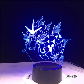 

3D-830 Acrylic Panel 3D Stereo Light Pokemon Dragon Lamp with 7 / 16 Touch Remote Control Kids Sleeping Light
