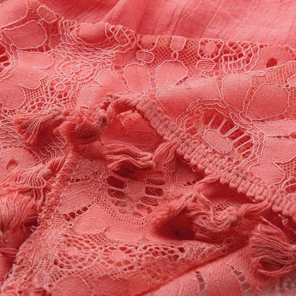 Богемное женское этническое мини платье с кружевами и кисточками повседневные