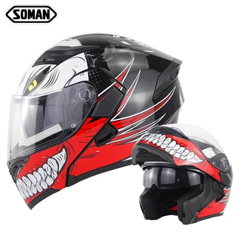 SOMAN-Casco de motocicleta Modular abatible hacia arriba, doble Visor, personalizado, con auriculares Bluetooth, para hombre