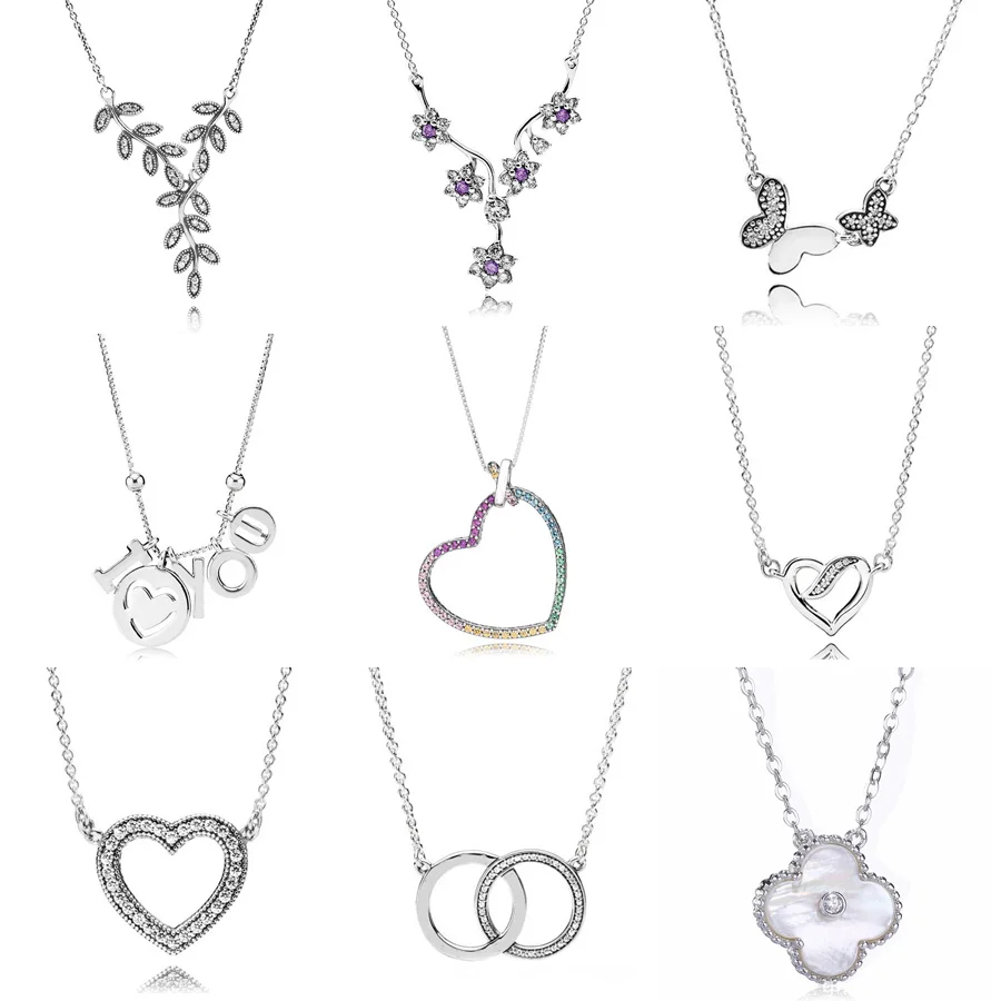 

Rainbow Heart I LOVE YOU Logo Signature Two Interlocking Circles Necklace For Women Europe Jewelry 925 Sterling Silver Necklace