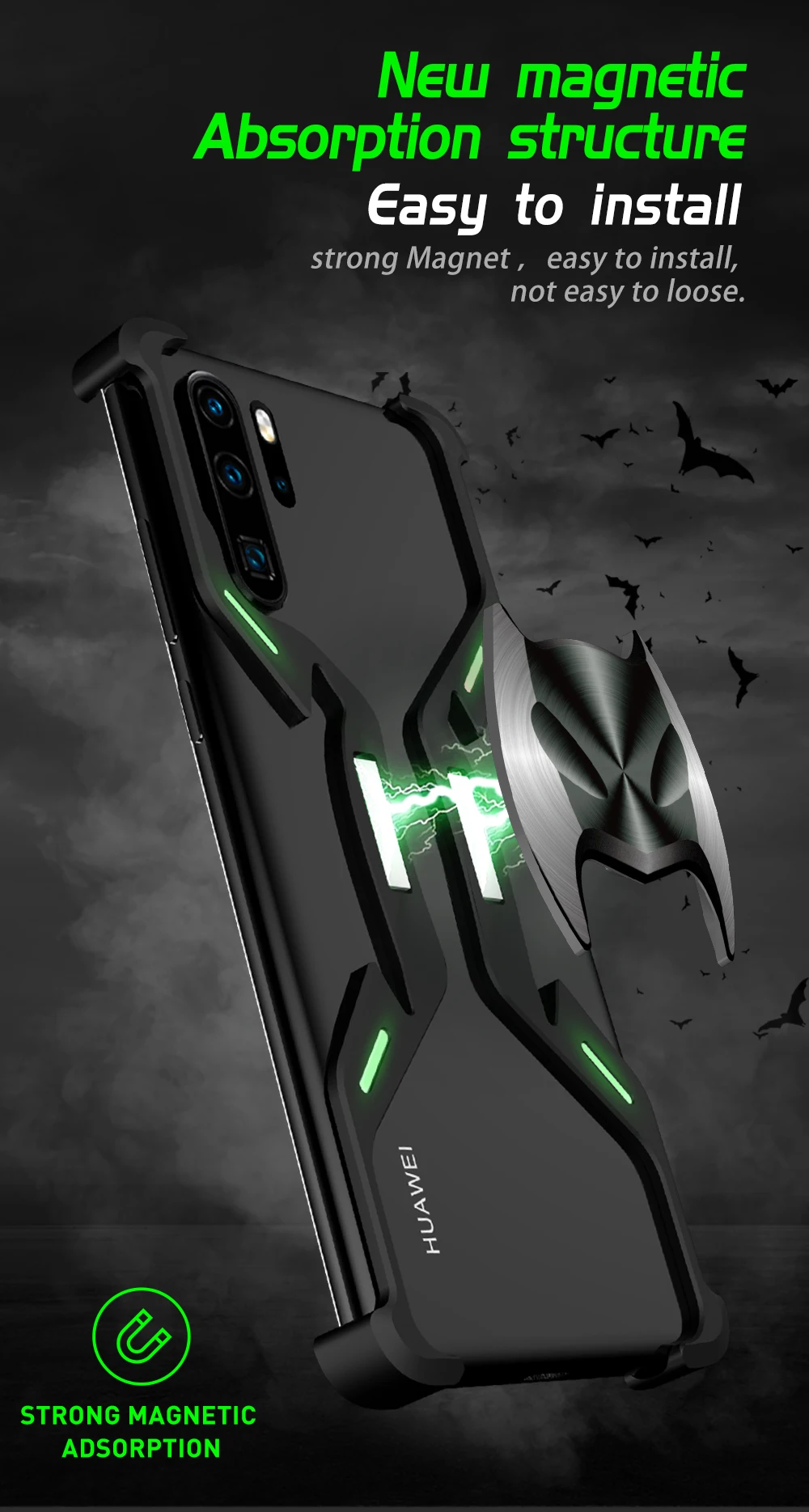 Модный металлический Магнитный чехол для телефона huawei P30 P30pro светящийся чехол задняя крышка